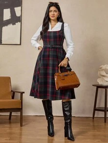 Zelara Vintage Coin Pattern Sleeveless Midi Dress Vest Dress Plaid Dress Women Plaid Jumper Dress Pinafore Dress A Line Dress Winter Dress Women Chic Dress Going Out Dress Going Out Going Out Outfit Graduation Dresses Plaid Skirt Women's Winter Clothes Autumn Outfits For Women Winter Dresses For Women All Clothes For Women Autumn Dress Winter Clothes For Women Winter Dresses For Women Plaid Two Piece Set Tweed Dresses For Women Thanksgiving Outfit For Women - Multicolor - View 10