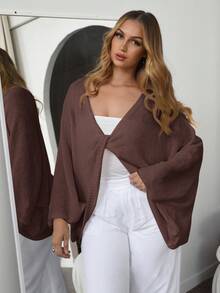 Auralis Plus Size Casual Solid Color Twist Batwing Sleeve Sweater In Fall/Winter