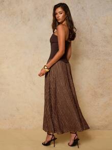 COSMINA 女士优雅荷叶边长裙，四季款，乡村音乐会服装，婚礼宾客礼服 - 咖啡棕 - 查看 2