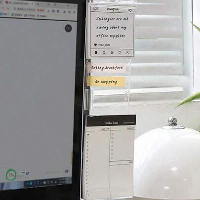 SHEIN 1個 クリアアクリルメッセージボード、左右両側粘着不要マルチクリップ式、付箋、手書きメモ、スマホ/パソコン画面表示に最適、学校、学生、ビジネスオフィスに適しています