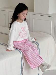 DAZY 少女口号印花长袖上衣和格子裤睡衣套装 - 粉色 - 查看 9