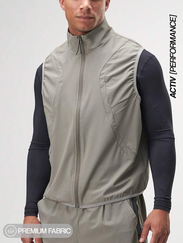 سترة رجالية كاجوال متعددة الاستخدامات مزودة بسحاب، رمادي، خريفي