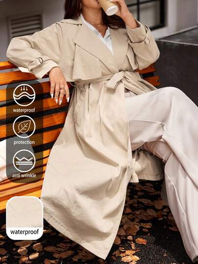 Vionelle Plus Size Casual Solid Color Long Trench Coat Trench Coat Women Long Coat Long Coats For Women Beige Trench Coat Women Trench Coat Winter Autumn Fall