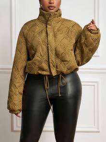 Veslaya Áo khoác ngắn tay dài màu nâu trơn, chất liệu cotton có họa tiết, thích hợp cho mùa Thu/Đông, phong cách thường ngày, đi học và thư giãn, dành cho nữ cỡ lớn. - màu nâu - Xem 7