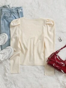 INAWLY Women's Casual Solid Color Raglan Sleeve Top - Apricot - View 2