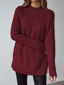 EMERY ROSE Áo len dài tay cổ lọ tối giản màu trơn dành cho nữ, mặc hàng ngày - Đỏ - Xem 5