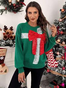 圣诞蝴蝶结亮片装饰优雅女士毛衣领结 - 彩色 - 查看 4