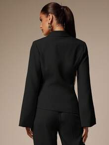 Silquee Fashionable Elegant Commuter Solid Color Tie-Wrap Blazer In Fall/Winter - Black - View 2