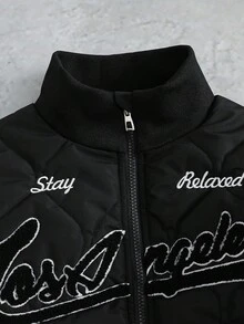 PAVTROS 1pc Tween Boy Black Embroidered Logo Soft Cotton Jacket, Comfortable & Easy To Wear, Suitable For Autumn/Winter, Outdoor, School, 2025 Back To School Season, Kids' Collegiate Style Sportswear, Embroidered Logo Design, Structured Fit Fall - Black - View 6