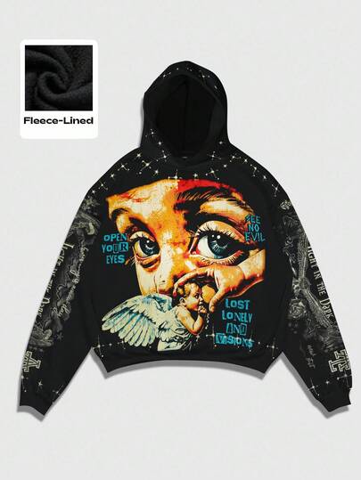 Street Life Punk Style Street Graphic Print Hoodie Sweatshirt For Men, Fall/Winter