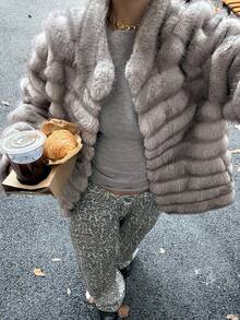 DAZY 女士短款仿皮草外套，秋冬女式外套 - 米色 - 查看 1