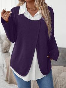 Plus Size Casual Color Block Patchwork Shirt