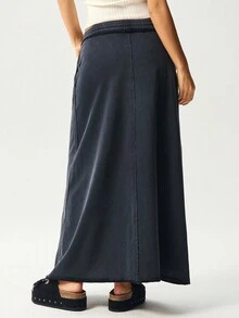 Bohemela 女士休闲纯色针织修身半身裙 - 黑色 - 查看 7