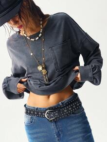 Bohemela Sweat-shirt-shirt décontracté à col rond en tricot ample, couleur unie, manches longues, lavé, pour femmes, style bohème automnal, festival de musique, Halloween