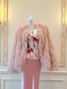 SHEIN MOD Casual Versatile Minimalist Solid Color Long Sleeve Faux Fur Women Jacket, Autumn/Winter,Homecoming Clothes, Cat Woman Costume, Cheerleader Costume, Mermaid Costume, Devil Costume, Fairy Costume, , Gothic, Fluffy Jacket