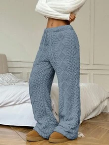 Flirla Quần ống rộng ống rộng dáng rộng thoải mái họa tiết hình học có dây rút eo dành cho nữ - Màu xanh lam - Xem 6