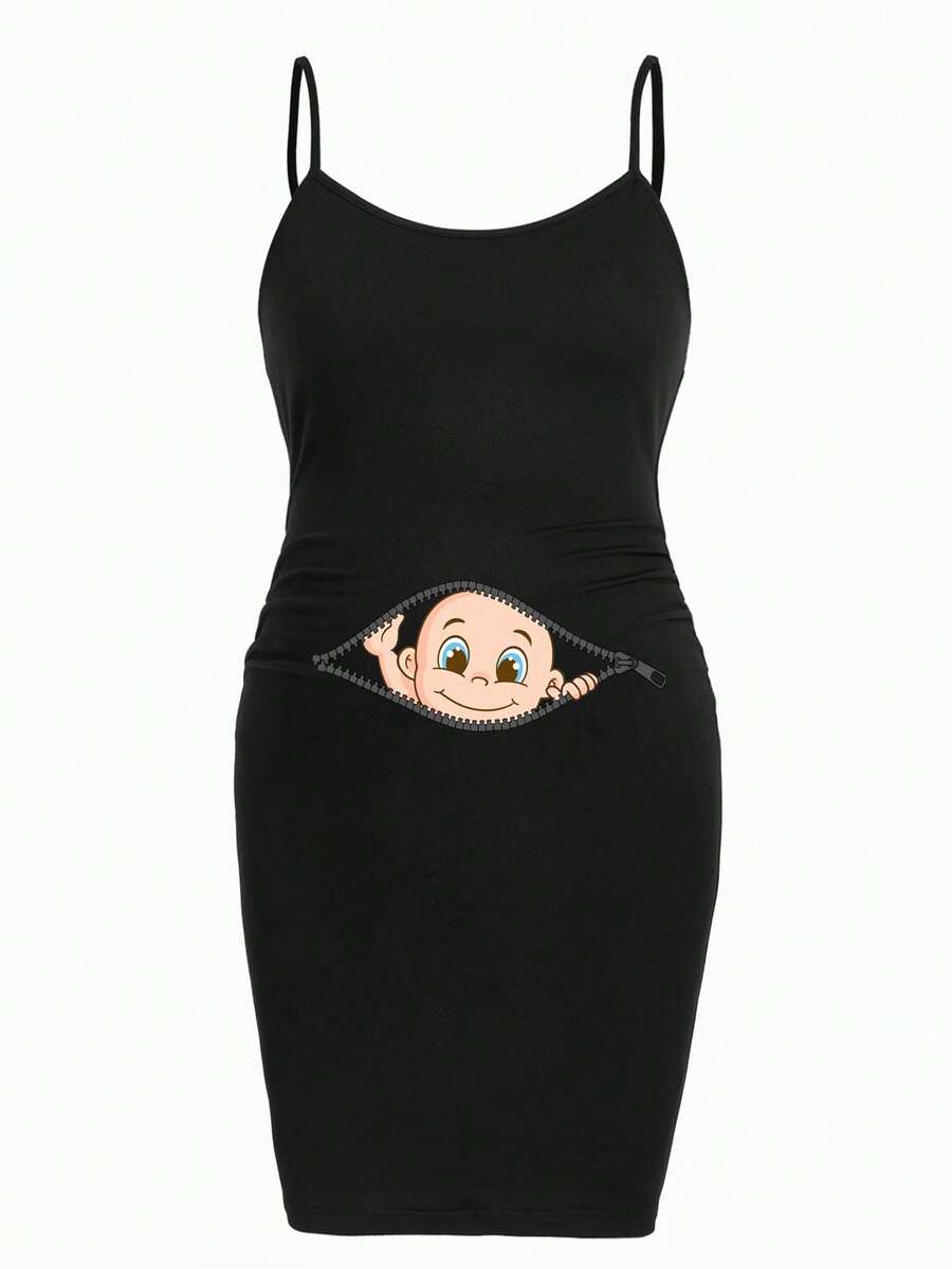 Modmama Vestido de maternidad de ajuste medio con estampado minimalista casual de bebé