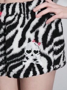 J-Fashion Bộ 2 thú nhồi bông thêu hình bộ xương Halloween tối màu, họa tiết ngựa vằn, nơ cho nữ - Đen và trắng - Xem 6