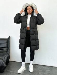 EURMUSE 女式帶領口連帽棉裝外套