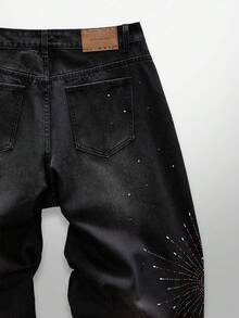 NEON BLANC Men's Rhinestone Embellished Pocket Wide Leg Loose Casual Jeans, Grunge