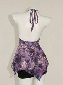 SHEIN ICON Women's Bohemian Style Butterfly Print Halter Neck Camisole - Purple - View 2