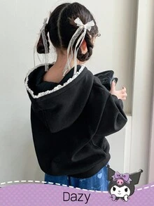 DAZY HELLO KITTY AND FRIENDS | SHEIN 少女针织卡通图案连帽卫衣，秋冬 - 黑色 - 查看 2