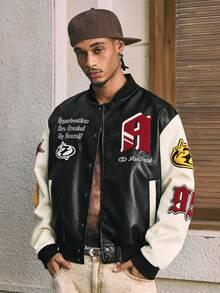 AXEPEAK Men's Woven Casual Loose Fit Long Sleeve Jacket, Fashionable Daily Wear, For Fall Winter - Multicolor - View 1