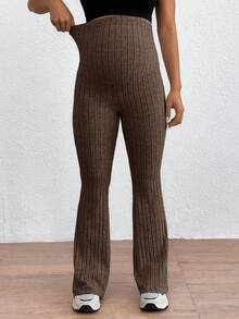 SHEIN 孕妇可调节腰部紧身喇叭裤超高腰长裤 - 棕色 - 查看 6