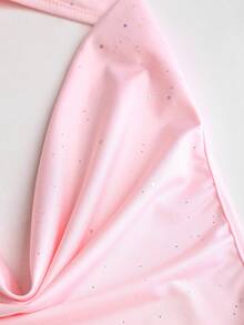 Sweetra Vestido ajustado brillante con espalda descubierta y cintura fruncida, adecuado para el uso diario, graduación, fiesta del Día de la Independencia - Rosa - Ver 4