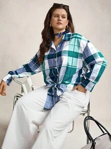 Zelara Chemise à manches longues avec nœud tricoté aux poignets pour femmes grandes tailles, style "Old Money", pour l'été, les années 90, les vacances de printemps, le style Ibiza, le style bohème de plage "Old Money", chemise boutonnée pour les festivals rave - Vert - Voir 3