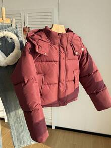 Tween Girl Clothes Burgundy Puffer Jacket Girls Winter Coat Padded Coat Hooded Zip Up Cold Weather - Burgundy - View 7