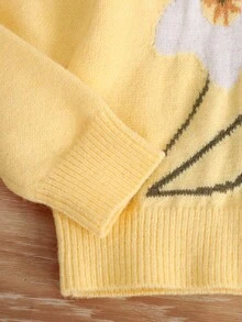 SHEIN 女童新款花卉時尚毛衣，適合外出、聚會、返校穿著 - 黃色 - 查看 3