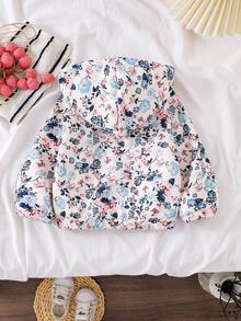 SHEIN Áo khoác len cardigan dài tay in họa tiết hoa ấm áp cho bé gái, thoải mái, có khóa kéo phía trước, phù hợp cho mùa đông - Màu Khaki - Xem 2