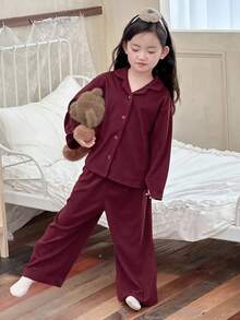 DAZY 2pcs/Set Girls Young Girl Casual Long Sleeve Top And Pants Homewear Set, Fall