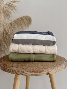 SHEIN 2pcs Boys Casual Colorblock Sweatshirt Set, Navy Blue Gray White Striped Crew Neck Top + Jogger Pants, Autumn/Winter Fall - Multicolor - View 8