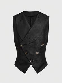 ROMWE MEN Men's Gothic Vest, Single Pocket Button Shawl Neck Halloween, Fall - Black - View 10