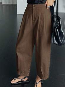 DAZY Women's Solid Color Casual Pants Petite - Coffee Brown - View 6