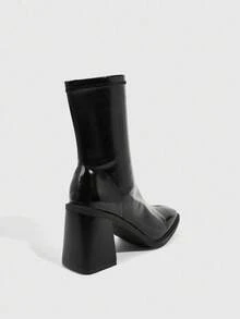 CUCCOO SZL 女式时尚黑色舒适粗跟方头踝靴 - 黑色 - 查看 7