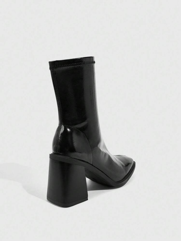 CUCCOO SZL Botas de tobillo con tacón grueso y punta cuadrada, cómodas y de moda en color negro para mujer