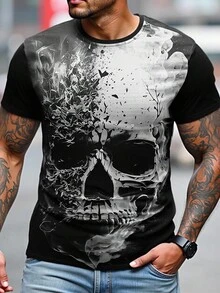 Manfinity LEGND Men Plus Size Skull Printed Short Sleeve T-Shirt, Going Out Street Wear - Black - View 1