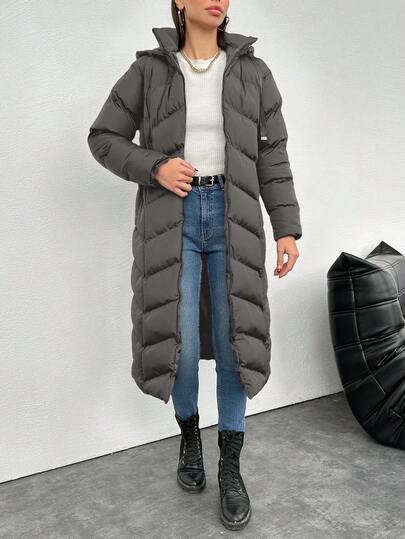 EURMUSE Women's Fashionable Quilted Zip-Up Hooded Padded Coat, Winter