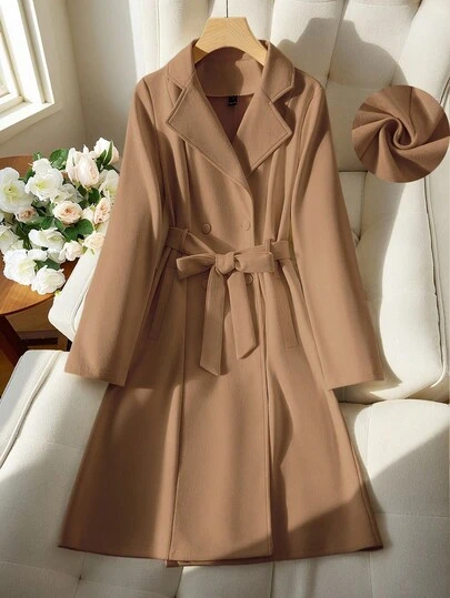 Franclia 女式纯色仿麂皮双排扣侧袋常规夹克