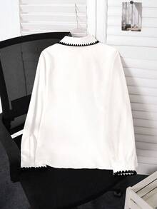 SHEIN LUNE Áo sơ mi dài tay đơn hàng thường ngày họa tiết hoa cỡ lớn cho nữ - Màu be - Xem 2