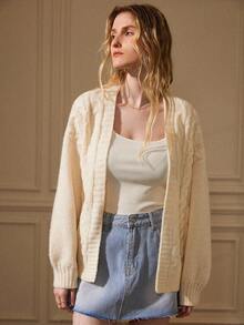 Écloséra Vintage Twist Cable Solid Color Casual Long Sleeve Cardigan Sweater Formal Clothing