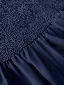 Clasi Vestido elegante de talla grande de unicolor con cintura anudada y doble dobladillo - Azul marino - Ver 7