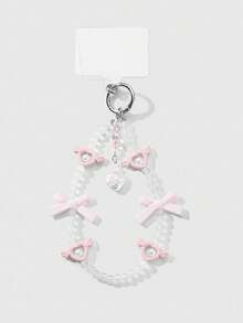 ROMWE Kawaii 2 件优雅简约甜美手工串珠仿水晶和珍珠树脂蝴蝶结心形吊坠，多功能装饰，适用于手机、钥匙链、包包，适合作为女孩/女士的礼物，日常穿着和节日 - 粉色 - 查看 3