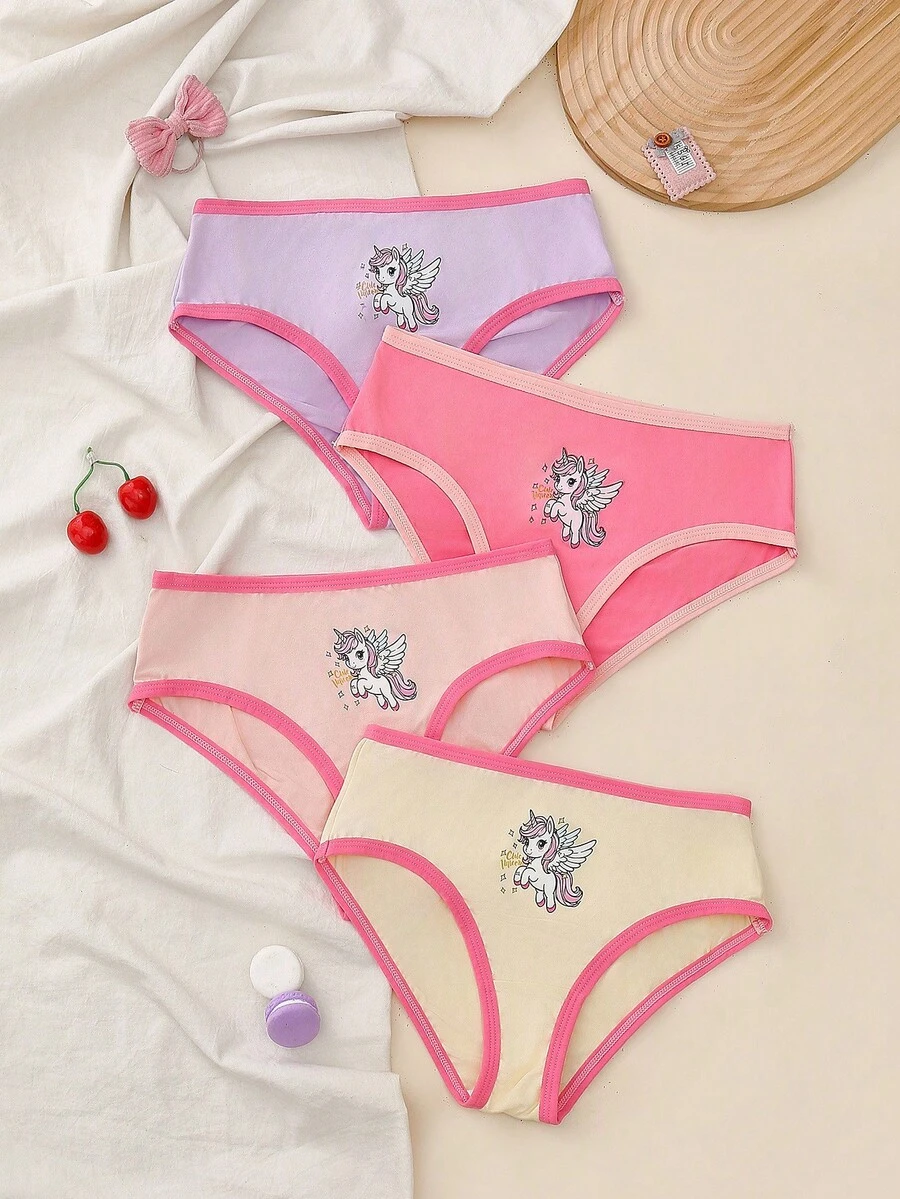 Tween Girl Comfortable Cute Soft Unicorn Print Trim Panties - Multicolor - View 1