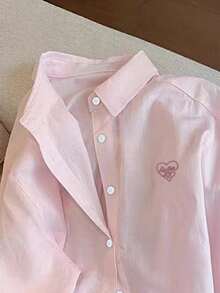 Resyla Heart & Letter Embroidered Loose Casual Long Sleeve Women Shirt