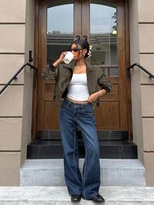 Muchica Áo khoác da lộn axit cổ điển dành cho nữ - màu nâu - Xem 3