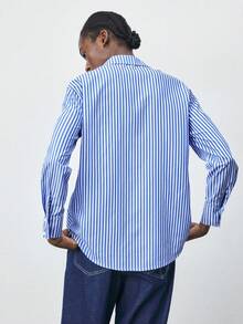 Maija 女式休闲条纹纽扣长袖衬衫，秋季